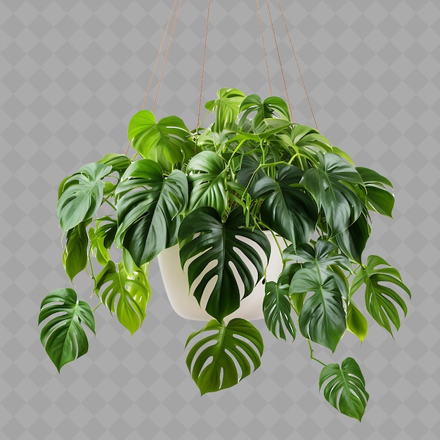 PSD png monstera in keramische jungle blad patroon hangende mand hangi interieur boom op schone achtergrond