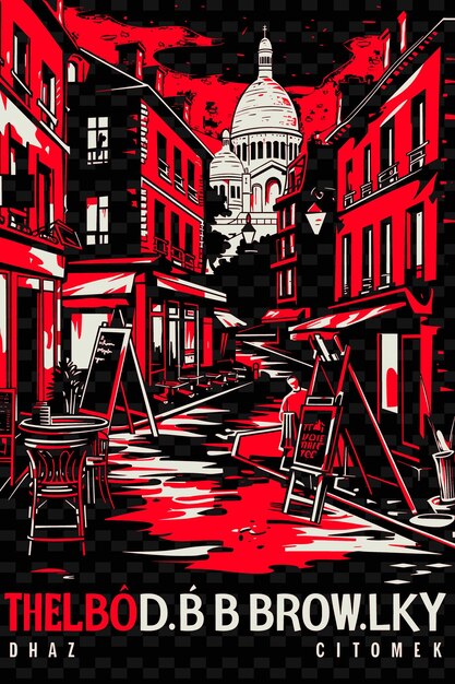 Png montmartre con scena di strada boema e architetto storico illustrazione scena di città decorazione artistica