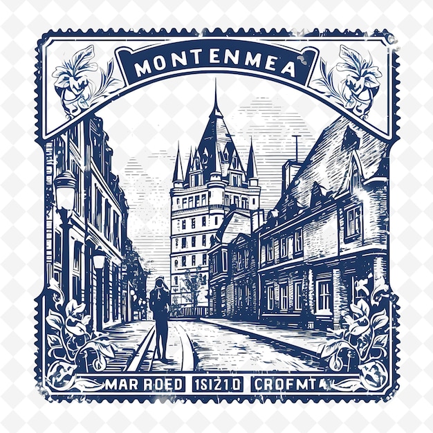 PSD png montreal with monochrome blue color notre dame basilica and handdrawn watercolor landscapes