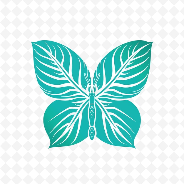 PSD png morpho butterfly wing with philodendron leaf veins and simpl outline animal and tropical leave