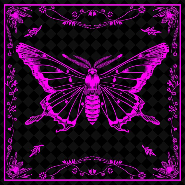 PSD png moth folk art with wings and antennae for decorations in the illustration outline frame decor