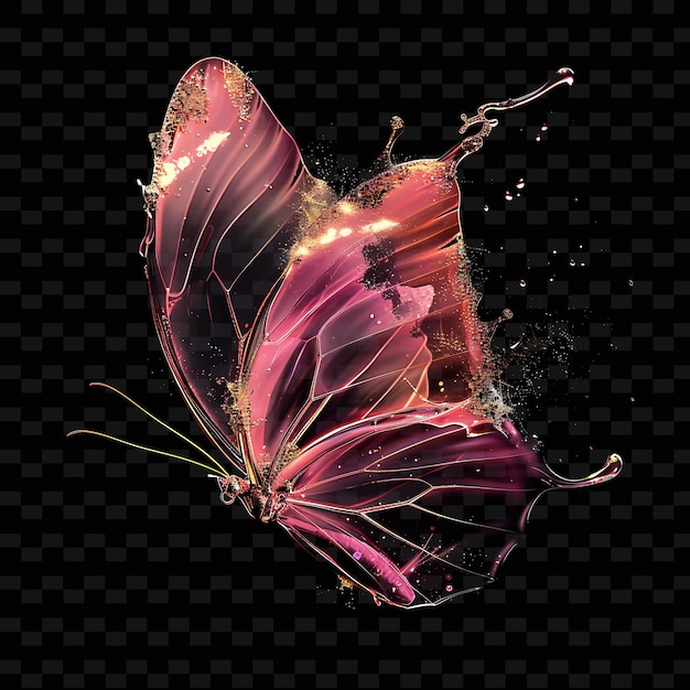PSD png motyl ukształtowany w przepływającym nektarze różowy przezroczysty płyn w kształt zwierzęcy sztuka abstrakcyjna