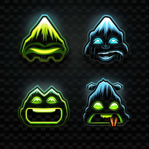 PSD png mountain face icon emoji with determined adventurous awestru neon lines y2k shape eye catching