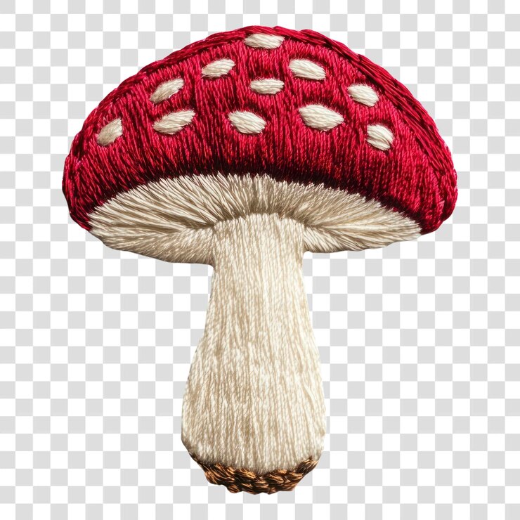 PSD png mushroom in embroidery style textile art embroidered