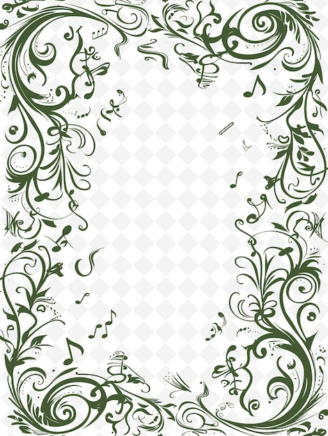 PSD png music themed frame art con note musicali e strumenti de illustration frame art decorative