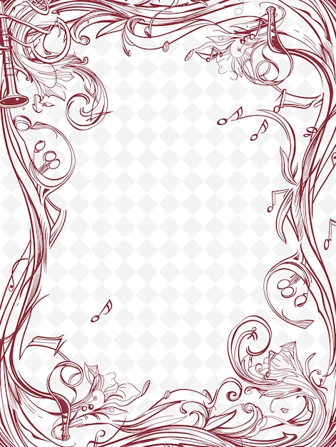 PSD png music themed frame art con note musicali e strumenti de illustration frame art decorative