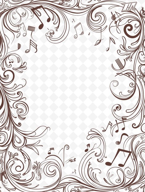 PSD png music themed frame art with musical notes and instruments de illustration frame art decorative