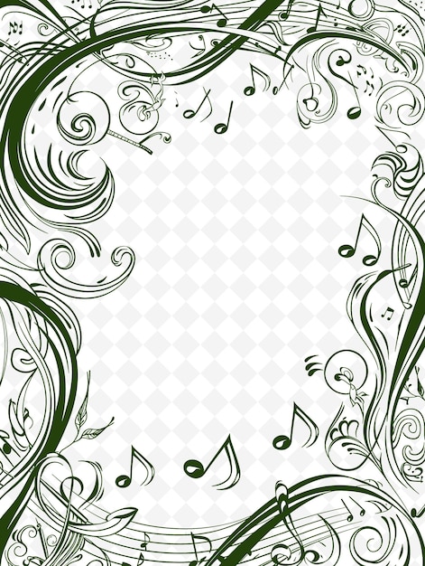 PSD png music themed frame art z nutami muzycznymi i instrumentami de illustration frame art decorative