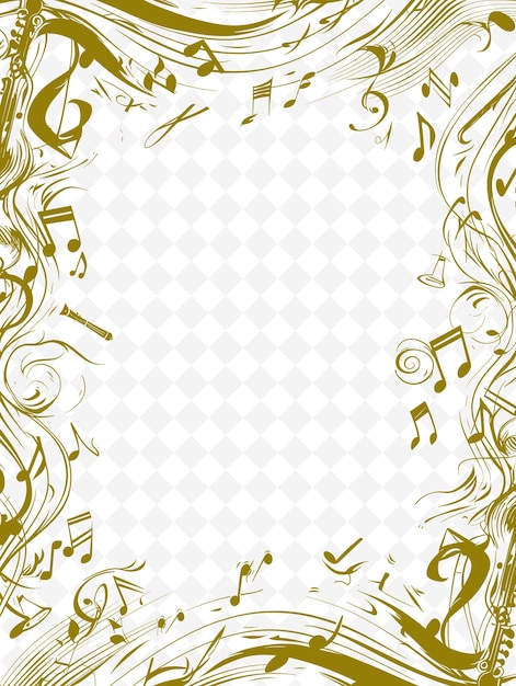 PSD png musical frame art con note musicali e strumenti decorate illustrazione frame art decorative