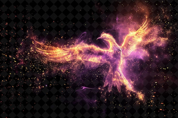 PSD png мистический огонь феникса с мерцающим золотом и фиолетовым цветами неонная текстура эффект y2k коллекция