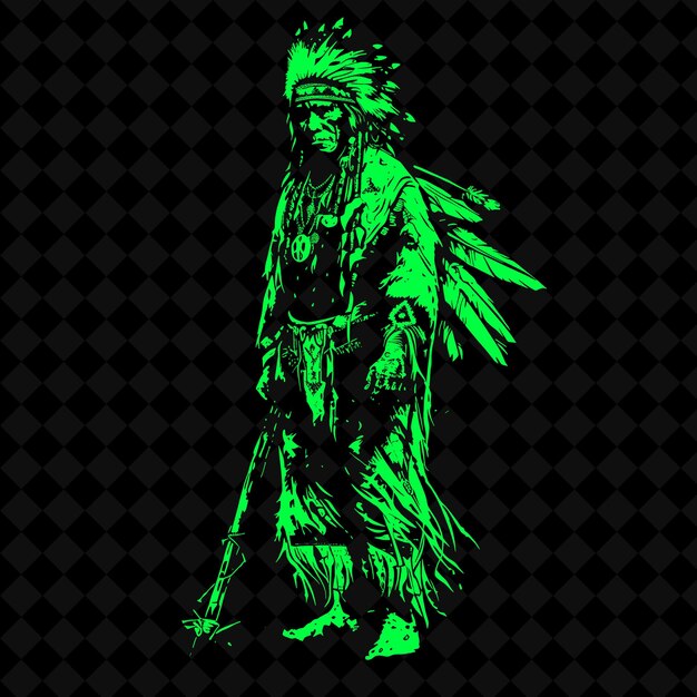 PSD png native american chieftain with a war club adorned with feath medieval warrior character shape