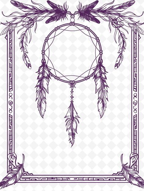 PSD png native american frame art с dreamcatcher и feather deco иллюстрация декоративная рамка