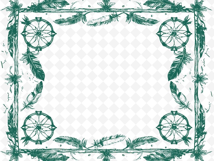 PSD png native american frame art with dreamcatcher and feather deco illustration frame art decorative