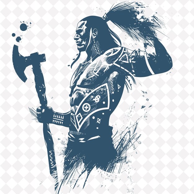 Png native american warrior met een tomahawk geschilderd met tribal medieval warrior character shape