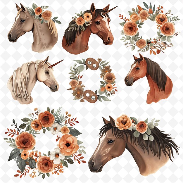 Png nature collage frames clean background designs with animal flower and line art elements