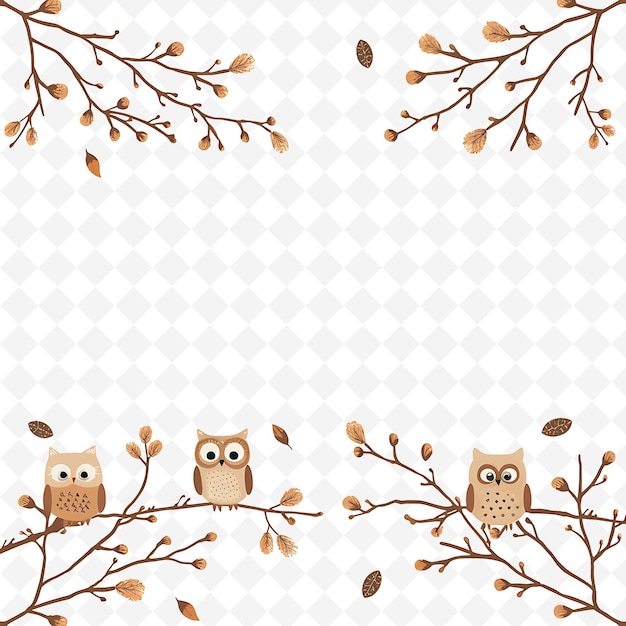 PNG Nature Collage Frames Clean Background Designs with Animal Flower and Line Art Elements