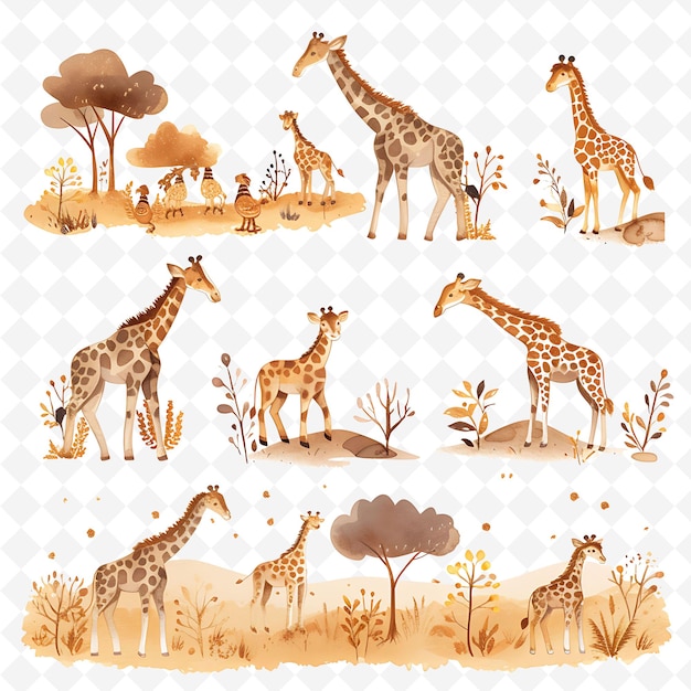 PSD png nature collage frames clean background designs with animal flower and line art elements