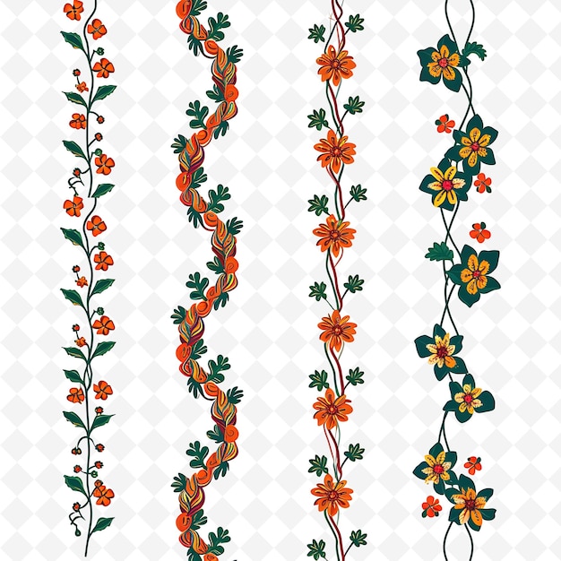 PSD png nature collage frames czysty wzór tła z kwiatami zwierząt i elementami sztuki liniowej