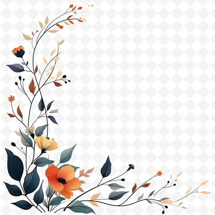 PSD png nature collage frames czysty wzór tła z kwiatami zwierząt i elementami sztuki liniowej