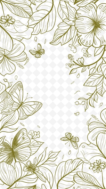 PSD png nature inspired frame art with flowers and butterflies decor illustration frame art decorative