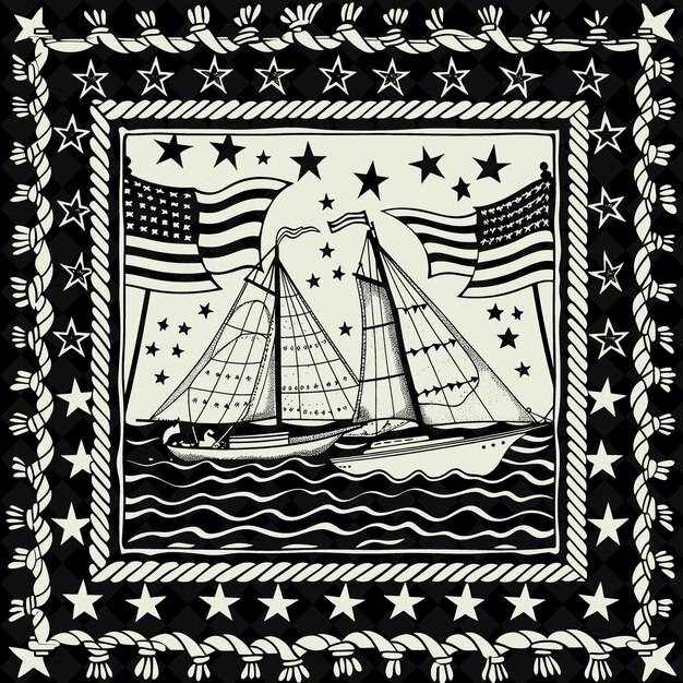 Png Nautical Fourth Of July Folk Art With Flags And Stars For De Outline Tradycyjna Sztuka Ramkowa