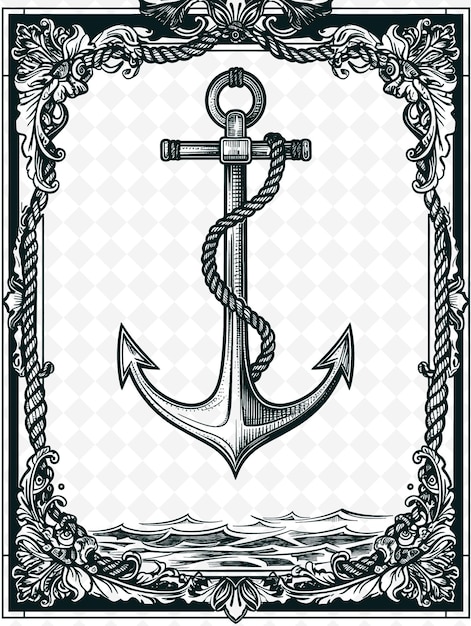 PSD png nautical frame art with anchor and rope decorations border f ilustracja ramy art decorative