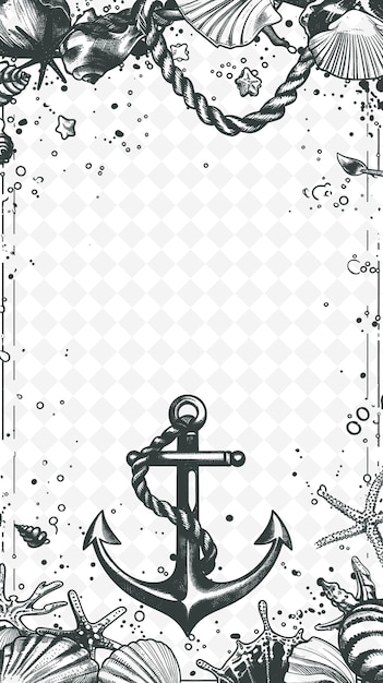Png морская рамка искусства с якорью и ракушками декорации борда иллюстрация рамка искусства декоративная