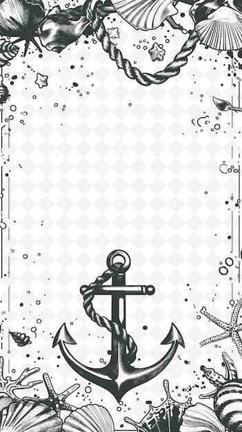 Png nautical frame art con ancoraggio e decorazioni di conchiglie bord illustration frame art decorative