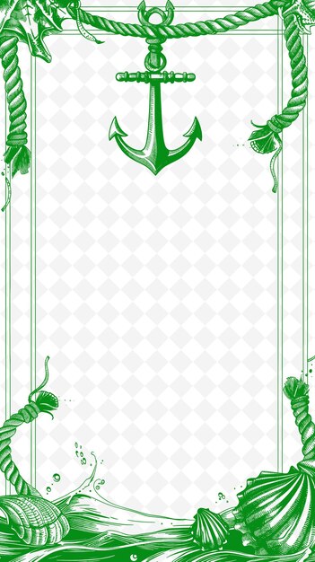 PSD png nautical frame art with anchor and seashell decorations bord illustration frame art decorative