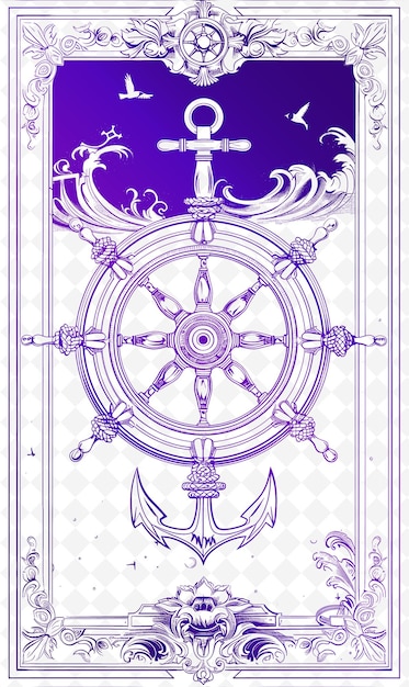 Png Nautical Postcard Design With a Ships Wheel Frame Style Surr Outline Arts Scribble Decorative