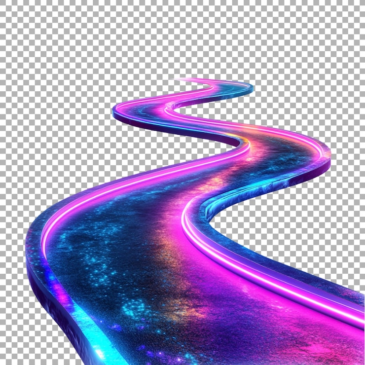 PSD png neon asphalt road on transparent background ai generated