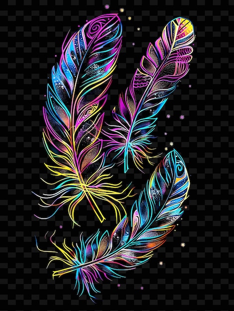 Png neon feather tape decal with feather designs and neon color creative neon y2k shape decoratives