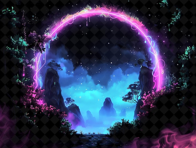 PSD png neon frames and arcane designs create eyecatching digital art with glowing style