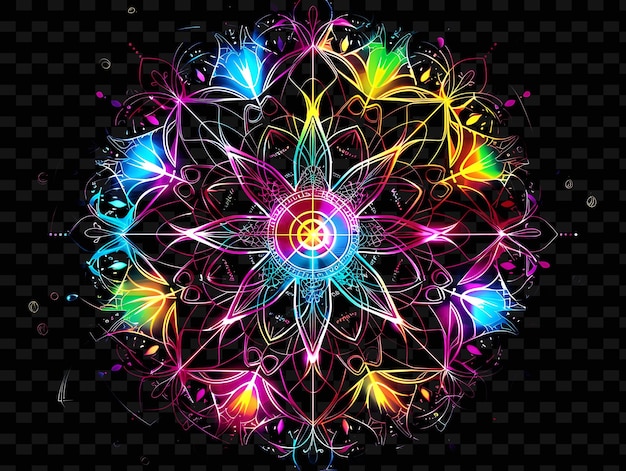 PSD png neon kaleidoscope tape decal met kaleidoscopische patronen een creatieve neon y2k vorm versierd