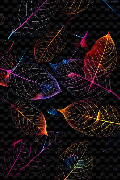 PSD png neon leaf tape decal con disegni di foglie e colori al neon leaf creative neon y2k shape decorative