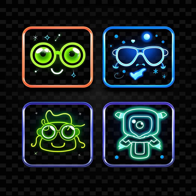 PSD png nerd face icon emoji with geeky intelligent and nerdy expres neon lines y2k shape eye catching