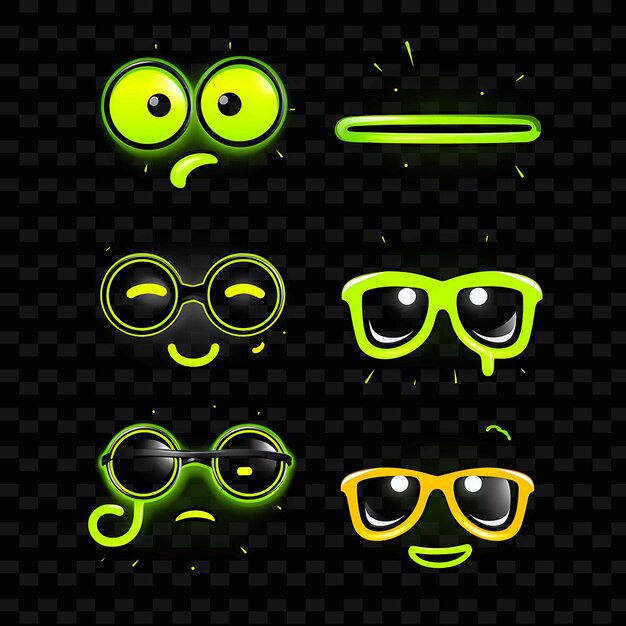 Png nerd face icon emoji with geeky studious and intelligent exp neon lines y2k shape eye catching