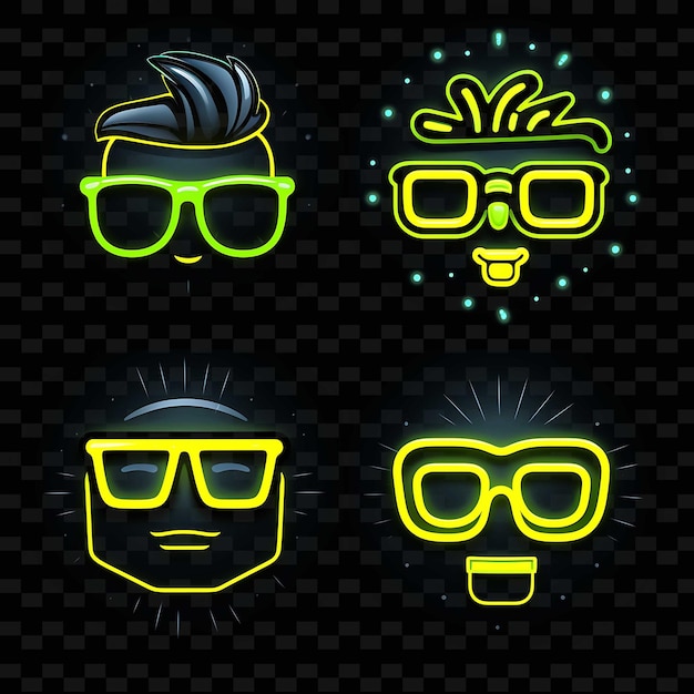 Png Nerd Face Icon Emoji с Geeky Studious и Intelligent Exp Neon Lines Y2K Форма привлекательна для глаз