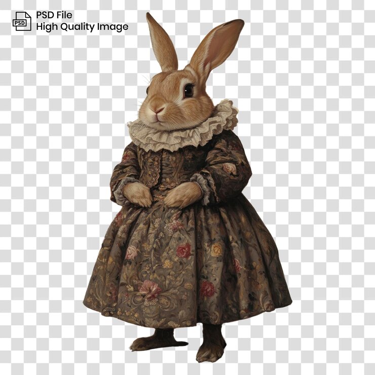 PSD png a netherland dwarf rabbit wearing with las meninas animal painting dress
