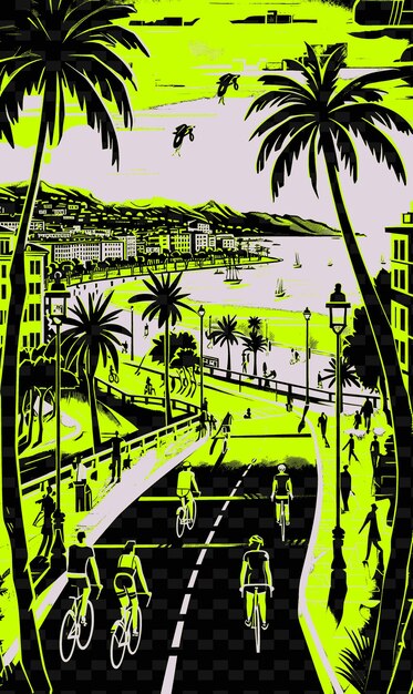 PSD png ницца promenade des anglais с живописной уличной сценой mediter illustration citys scene art decor