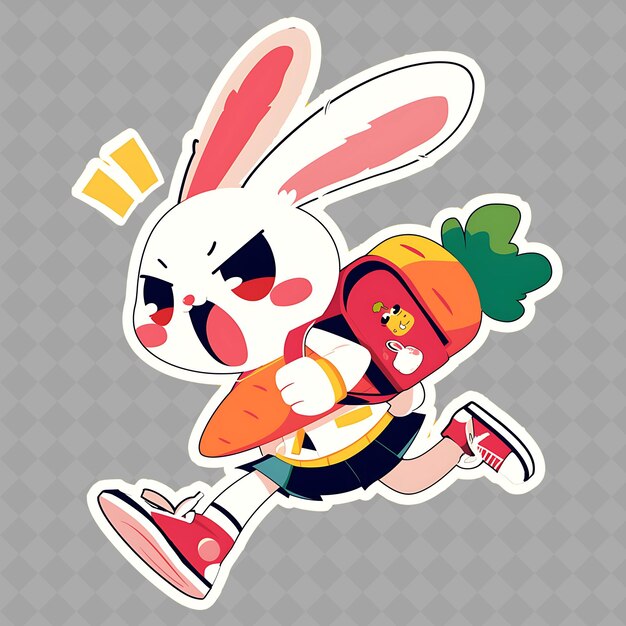 PSD png niewinny i naiwny anime bunny boy z marchewką i backp creative chibi sticker collection