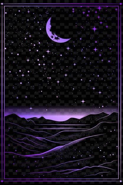 PSD png night sky postcard design met celestial frame style design outline arts scribble decorative