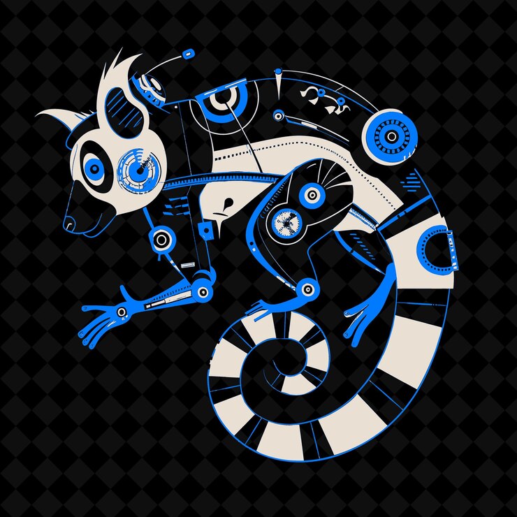 PSD png nimble lemur with a clockwork body and a mechanical tail cra outline vector of animal mascot