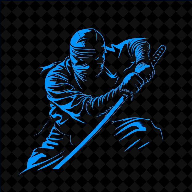 PSD png ninja with a kusarigama a focused expression in a stealth po medieval warrior character shape