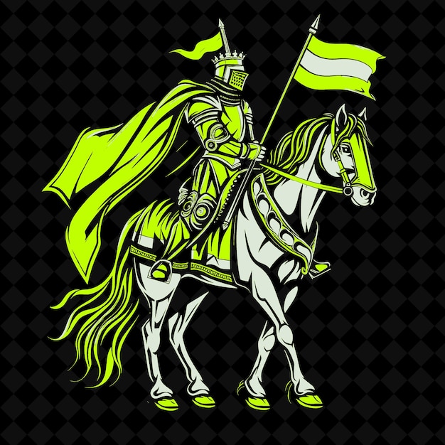 PSD png noble horse with a medieval princes armor and flag designed outline vector of animal mascot (중세 왕자의 갑옷과 발을 가진 귀족 말)