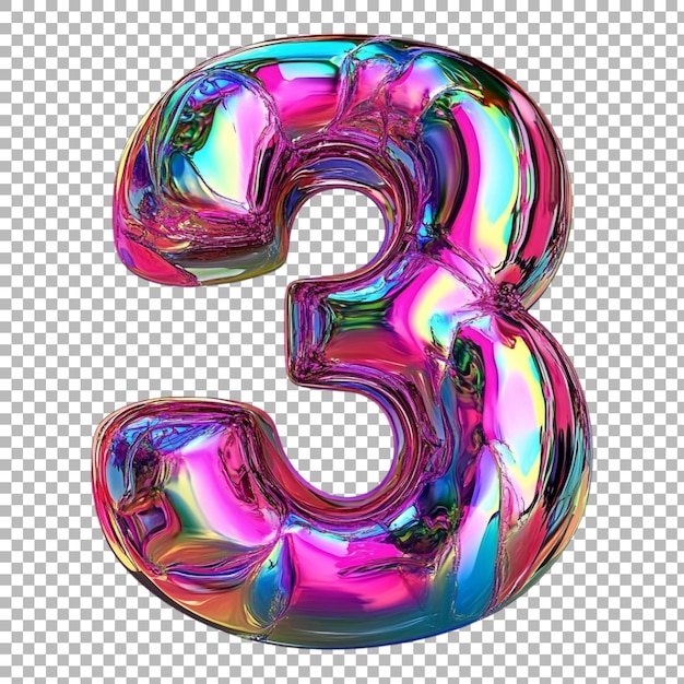 Png Number 3 in Trippy Style Isolated Against a Transparent Background for Psychedelic Designs Bold Branding or Unique Typography Applications