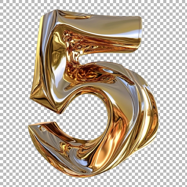 png number 5 in shiny golden metallic style isolated against a transparent background for luxurious designs elegant branding or premium typography applications
