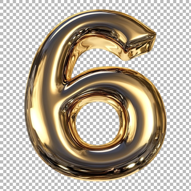 png number 6 in shiny golden metallic style isolated against a transparent background for luxurious designs elegant branding or premium typography applications