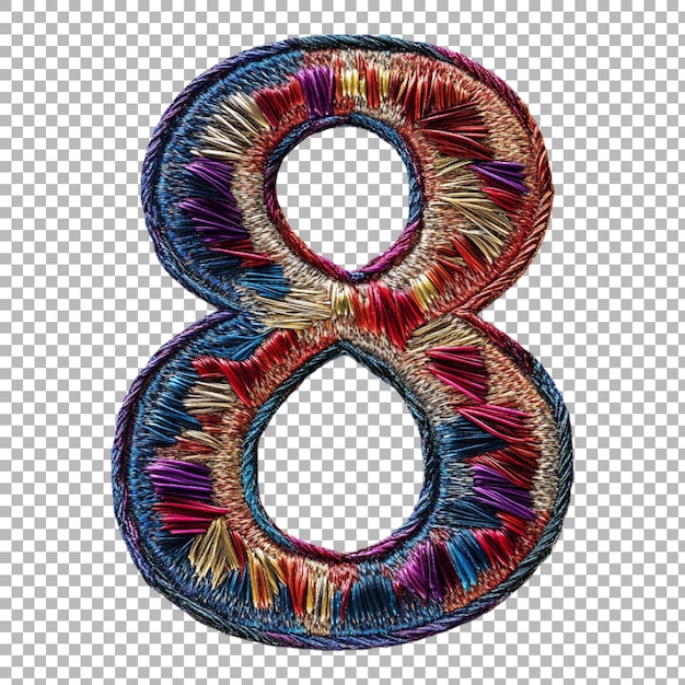 Png Number 8 in Embroidery Style Isolated Against a Transparent Background for Crafty Designs Vintage Branding or Textured Typography Applications