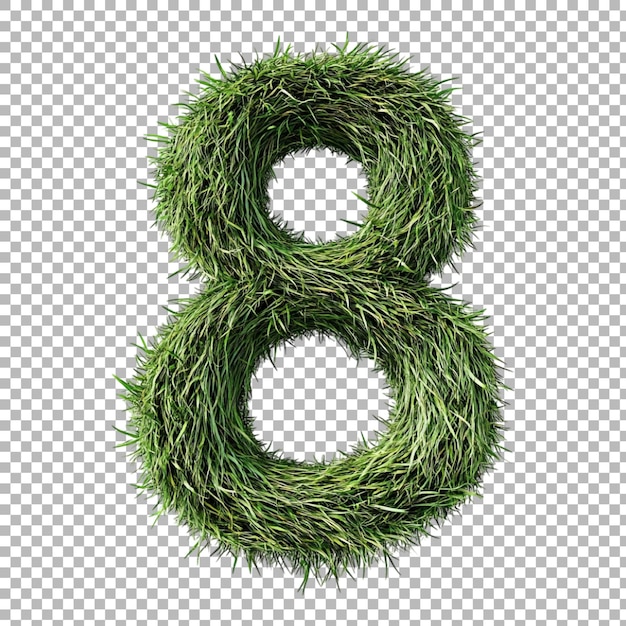 Png Number 8 in Grass Style Isolated Against a Transparent Background for Nature Designs Fresh Branding or EcoFriendly Typography Applications